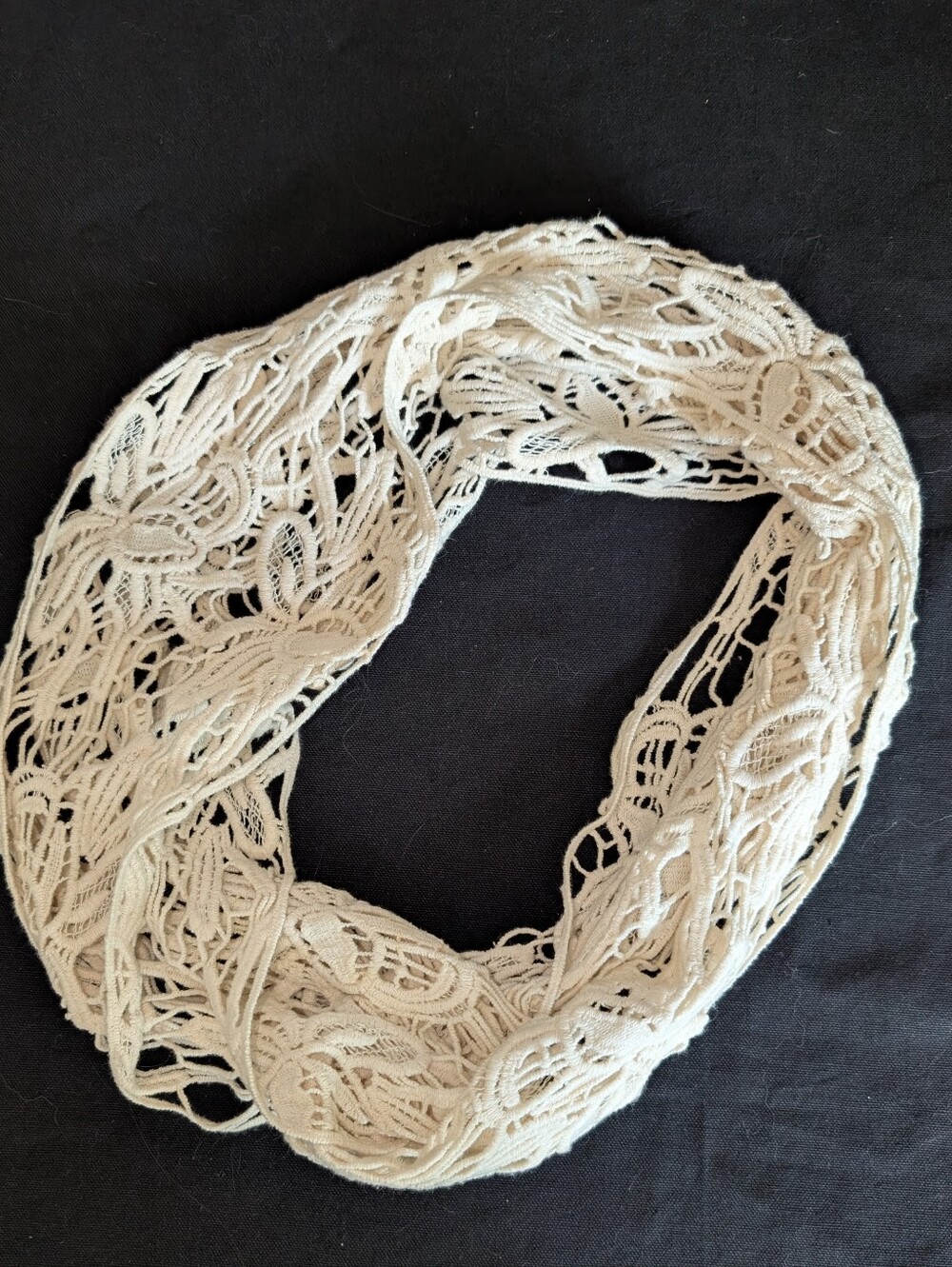 Lacy Cotton Crochet Infinity Scarf, Unusual Style, Cottagecore